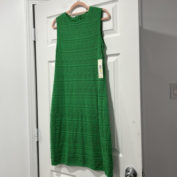 NWT!!! Eliza J Women's Size Medium 100% Cotton Sleeveless Green Midi Dress Lined - Picture 2 of 9